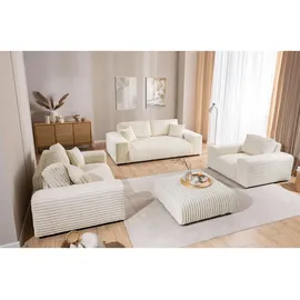 s-style möbel Mollis & Sofa 2 Sitzer Aus Hellbeige Plüschcord Mit Schöner Sitzkomfort