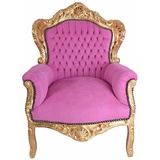Sessel Barock Rosa Gold Armlehnstuhl Antik Stuhl Rokoko Armlehnsessel Luxus