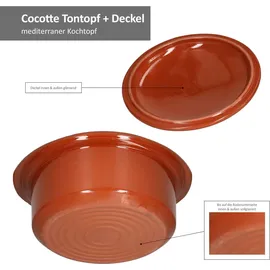 Mambocat 2er Set Ton-Topf + Deckel 1,6L Mediterran Cocotte Kochtopf Schmortopf Mittelalter