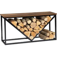 IDMarket Kaminholzständer Hawkins Stahl schwarz mit Holzplatte
