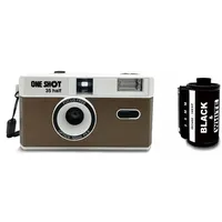 1 Shot Point and Shoot 35-mm-Filmkamera, wiederverwendbare Retro-Halbrahmen-Kamera, eingebauter Blitz, inklusive einer Rolle ASA/ISO 400 Schwarz-Weiß-Film 18 Exp., (36 Aufnahmen), Batterie nicht im