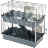 Ferplast Kaninchenkäfig Doppelstockigkäfig für Kaninchen Rabbit 100 Double, Nagerkäfig, Meerschweinchen- Kaninchenstall mit Zubehör, aus schwarz lackiertem Metall und Kunststoff, 95 x 57 x h 93,5 cm