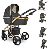 Lorelli Kinderwagen Rimini Premium Sportsitz Tragewanne Moskitonetz verstellbar schwarz gold
