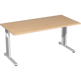 geramöbel Flex höhenverstellbarer Schreibtisch buche rechteckig, C-Fuß-Gestell silber 180,0 x 80,0 cm