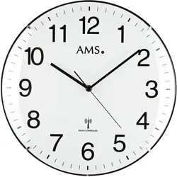Funkwanduhr AMS "F5960", weiß, Wanduhren, Ø 32cm, Quarzuhr, Kunststoff, Ø 32 cm, gute Ablesbarkeit, Wohnzimmer, Küche