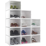 YITAHOME Schuhboxen, 12er Set, Schuhkarton stapelbar stabil, Aufbewahrungsboxen für Schuhe mit transparent Tür und Belüftungslöchern, für Schuhe bis Größe 46, stapelbare schuhbox Weiß