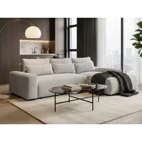 beautysofa | Ecksofa BENNY L mit Schlaffunktion und Bettkasten, Beige – Ottomane rechts – Modernes Polstersofa - Beige