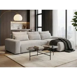beautysofa | Ecksofa BENNY L mit Schlaffunktion und Bettkasten, Beige – Ottomane rechts – Modernes Polstersofa - Beige