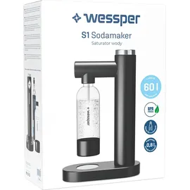 Wessper Wassersprudler, Sprudelwasser Maschine, Set 1L Wasser Sprudel PET- Flaschen BPA-Frei & 60L CO2 Zylinder | Trinkwassersprudler Water Carbonator - Schwarz