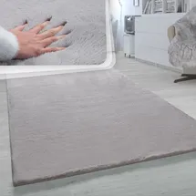 Paco Home Fellteppich »Rabbit 780«, rechteckig, 26 mm Höhe, Kunstfell, Kaninchenfell-Haptik, ein echter Kuschelteppich, Uni-Farben grau