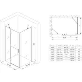 doporro Rav04 Eck-Duschkabine mit Drehtür rechts 100 x 80 cm transparent Klarglas 100 cm x 190 cm