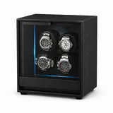 Tekoo Uhrenbeweger Uhrenbeweger für 4 Automatikuhren Holz mit LED-Beleuchtung, (Packung, Uhrenbeweger inkl. USB-Kabel und 4 Uhrenkissen), Antimagnetische Abschirmung, Flüsterleiser Betrieb schwarz