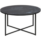 AC Design Furniture Antje Couchtisch Rund, 80 cm, Marmoroptik Schwarz/Schwarz, Glas/Metall, 1 Stk