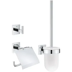 Grohe Start Cube WC-Set 3 in 1 Glas/Metall Bademantelhaken WC-Papierhalter Toilettenbürste klebbar chrom 41123000 41123000