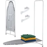 Relaxdays Bügelbrett Türmontage, 108,5 x 43 cm, platzsparend klappbar, kleine Räume, Bügeltisch zum Aufhängen, weiß/grau