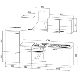 Respekta Küchenzeile Merle 270 cm weiß/eiche sägerau nachbildung