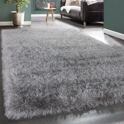 Hochflor-Teppich PACO HOME "Glamour 300" Gr. 3, grau, B:120cm H:70mm L:170cm, Polyester, Teppiche, Uni Farben, mit weichem Glanz Garn, auch als Läufer erhältlich