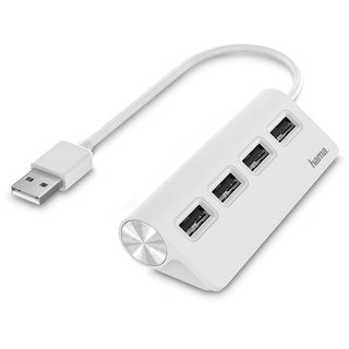 Hama USB-Hub, 4 Ports, USB 2.0, 480 Mbit/s, weiß