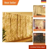HXWEIYE 300LED Lichtervorhang Warmweiß, 3mx3m Lichterkettenvorhang USB 8 Modi LED Lichterkette mit Fernbedienung Timer verstellbare Helligkeit für Weihnachten Party Innen und außen Deko