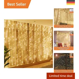 HXWEIYE 300LED Lichtervorhang Warmweiß, 3mx3m Lichterkettenvorhang USB 8 Modi LED Lichterkette mit Fernbedienung Timer verstellbare Helligkeit für Weihnachten Party Innen und außen Deko