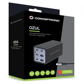 Conceptronic OZUL06BE 6-Port 200W GaN USB PD Charger mit USB-C Netzteil