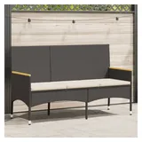 vidaXL Gartenbank 3-Sitzer mit Kissen Schwarz Poly Rattan