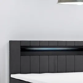 m-punkt Boxspringbett KUBA mit Bettkasten Visco Topper LED 180 x 200 cm Webstoff Inari SCHWARZ