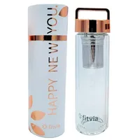 Fitvia Thermoflasche "rose gold" 380ml Doppelverglasung, integriertes Teesieb, To-Go