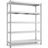 VEVOR Küchenregal 5 Ebenen, Standregal bis 750 kg (150 kg pro Boden), Edelstahlregal Gastronomie mit Verstellbaren Füßen & Regalböden, Schwerlastregal für Lager Garage Werkstatt, 1200 x 455 x 1830 mm