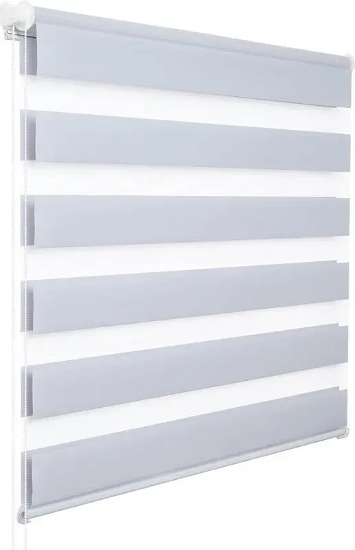WOLTU Tag- und Nacht-Innenrollo, Doppellagig, Klemmfix Ohne Bohren 60B x 220H cm Grau, Lichtdurchlässig und Verdunkelndes Rollo für Fenster oder Tür