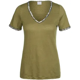 Madeleine Trendiges Kurzarmshirt V-Ausschnitt in khaki multicolor), | Gr.: 38