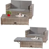 Mucola Gartenmöbel Polyrattan Lounge Sessel Sofa Bank Tisch Fußbank klappbar Rattan Gartenset Outdoor Sitzmöbel - Grau - Grau