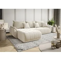 Fun Möbel Ecksofa Schlafsofa Akita Stoff Monolith Creme Ottomane Links