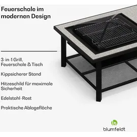 Blumfeldt Merano Avanzato L 3-in-1-Feuerschale mit Grillfunktion als Tisch, nutzbar 122 x 87 cm Steingrau
