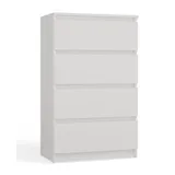 veneti CDF Kommode Weiß mit 4 Schubladen 97 cm Hoch Sideboard Schmale Komode Schlafzimmerkommode für Flur Büro Schlafzimmer Wohnzimmer Schubladenschrank Regal mit Schubladen Schrank Modernes Möbelstück