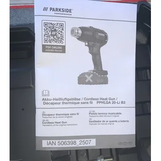 Parkside PERFORMANCE 20V Akku-Heißluftgebläse Heißluftpistole ohne Akku