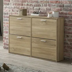 Kadima Design Schuhschrank `Nidda` Holz: Zeitloses Design, große Ablagefläche, 4 Klapptüren, 8 Schuhablagen, einfacher Aufbau. Beige, 120x24x81 cm