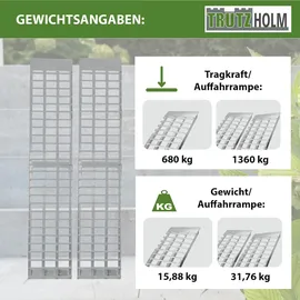 Trutzholm 2 x Auffahrrampen 230 cm 1360 kg Traglast Alu klappbar grau Riffelstab Rampe Verladerampen