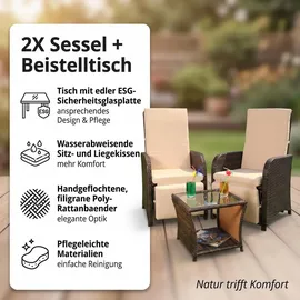 MuCoLa - Gartenset 2 Sessel und Tisch Polyrattan Lounge Garnitur Gartenmöbel Stuhl Sitzgruppe Essgruppe Braun