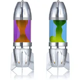 Mathmos Fireflow R1 Lavalampen Paar mit Teelicht - Chrome (Violett/Orange & Blau/Gelb)