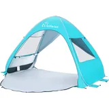 WolfWise Pop up Strandmuschel mit UV-Schutz 50+, 3-4 Personen Strandzelt, Sonnenschutz & Windschutz, Groß Tragbar Wurfzelt Kinder Sonnenzelt Beach Zelt Tent für Familie Camping Garten Strand Picknick