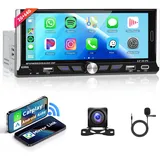 Hodozzy 2G+64G Wireless Carplay Autoradio 1 Din Android 6,9 Zoll Touchscreen Radio mit Bluetooth, GPS Navi, WiFi, Android Auto, FM RDS EQ, 1 Din Bildschirm mit Rückfahrkamera Typ-C/USB/AUX