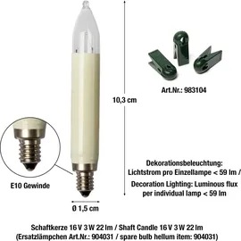 Hellum Lichterkette Schaftkerze 15 Kerzen klar für innen Schaft/Kabel grün 12,8m elfenbein