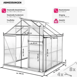 Tectake Gewächshaus Alu HKP 4 mm 3,7 m2 inkl. Fundament