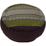 GURU SHOP Rundes Meditationskissen, Yoga Kissen, Yogakissen, Sitzkissen, Bodenkissen, Dekokissen - Braun/grün, 18x30x30 cm