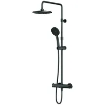 AM.PM Hit - Duschsystem Schwarz matt mit Thermostat, Komplettes Duschset mit Regendusche & Handbrause, Duscharmatur mit Duschsäule & Brauseschlauch, Brauseset mit Thermostat, Schwarz matt