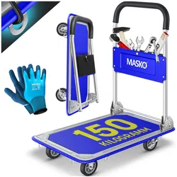 MASKO® Plattformwagen Transportwagen Lagerwagen Klappbar Inkl. Arbeitshandschuhe   Feststellbremse Transporthilfe   Mit 6 Sicherungsösen   360° Lenkrollen   Paketwagen Klappwagen