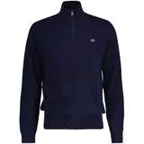 GANT Strickjacke, Wolle - EXTRAFINE LAMBSWOOL ZIP CARDIGAN, Stehkragen blau, 2XL