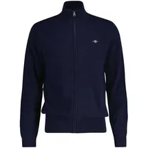 GANT Strickjacke, Wolle - EXTRAFINE LAMBSWOOL ZIP CARDIGAN, Stehkragen blau, 2XL
