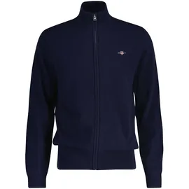 GANT Strickjacke, Wolle - EXTRAFINE LAMBSWOOL ZIP CARDIGAN, Stehkragen blau, 2XL